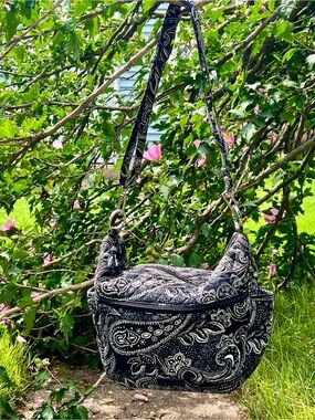Y2K Vera Bradley Laptop Lg Messenger Diaper Bag Unisex Floral Paisley Blue Black